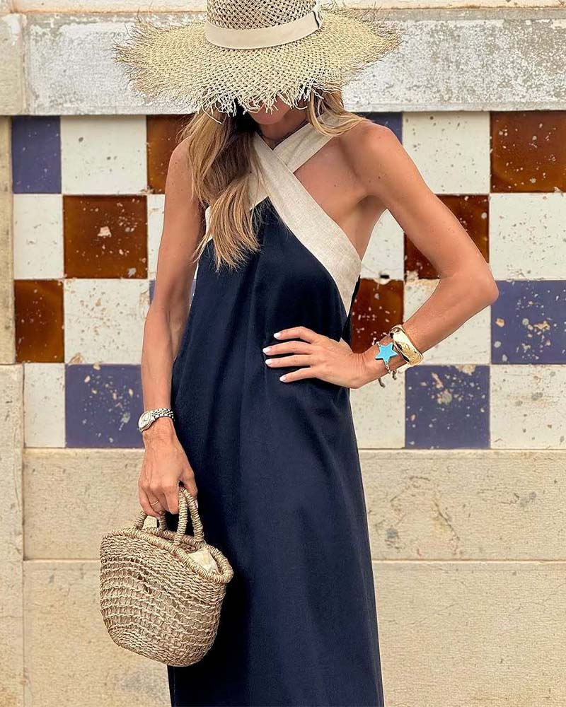 Women's Cross Neck Maxi Dress – Elegant Summer Occasion Dress