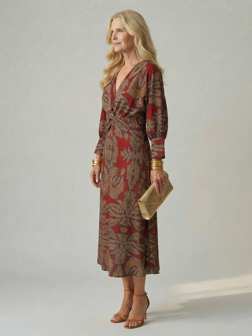 Women's Natural Wrap Midi Dress - Soft Flattering Everyday Style