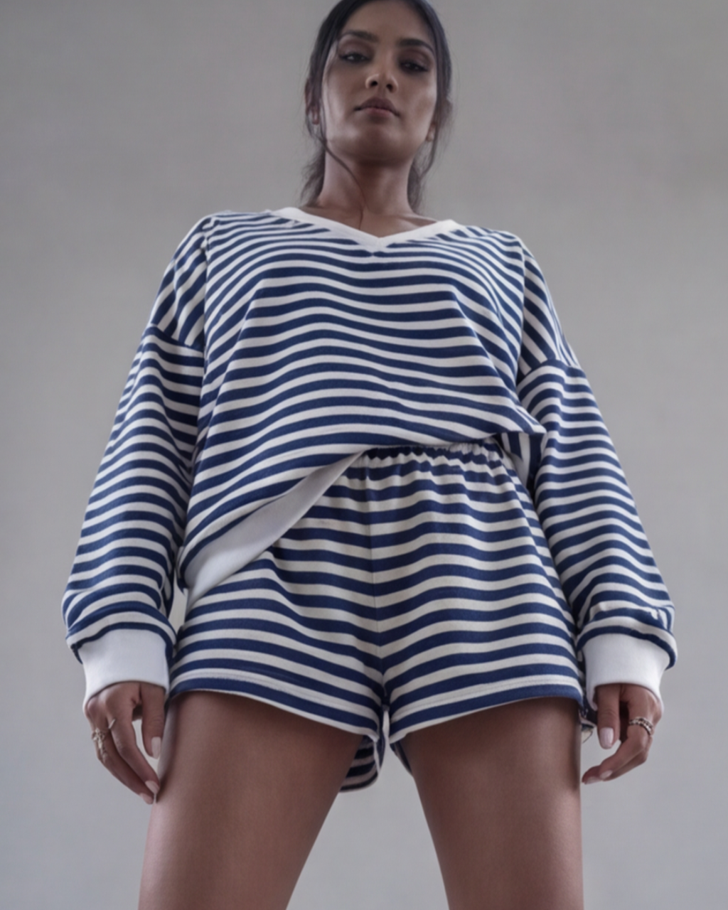 Women’s Elegant Striped Pajamas Set – Black and White Loungewear