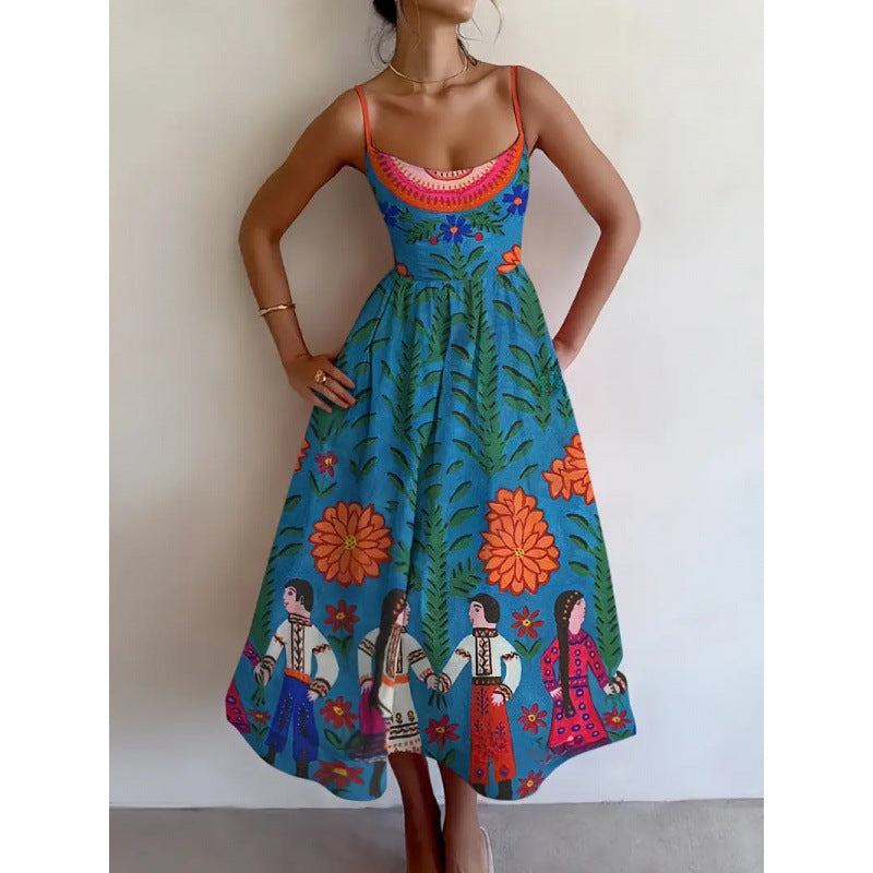 Women's Folk Garden Midi Dress - Soft Relaxed Everyday Style