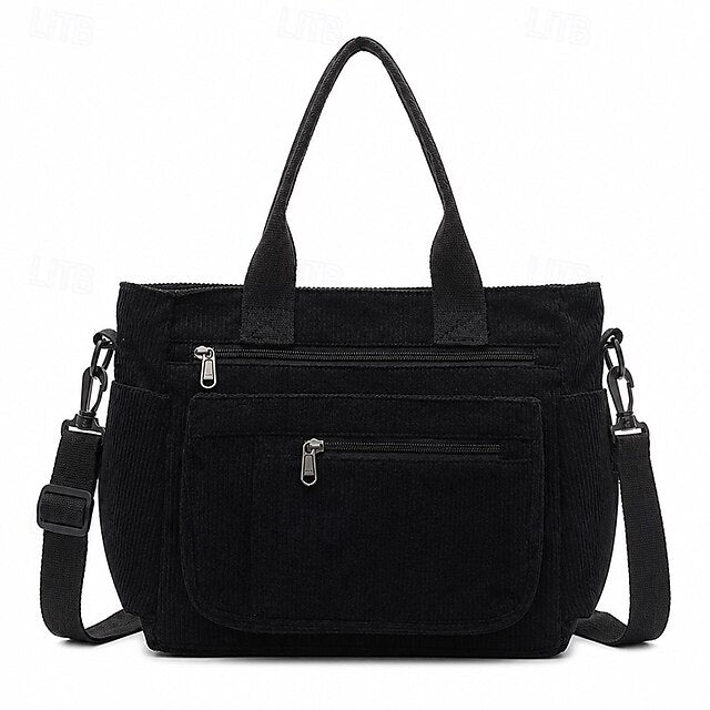 Corduroy Multi-Pocket Crossbody Bag - Roomy and Adjustable