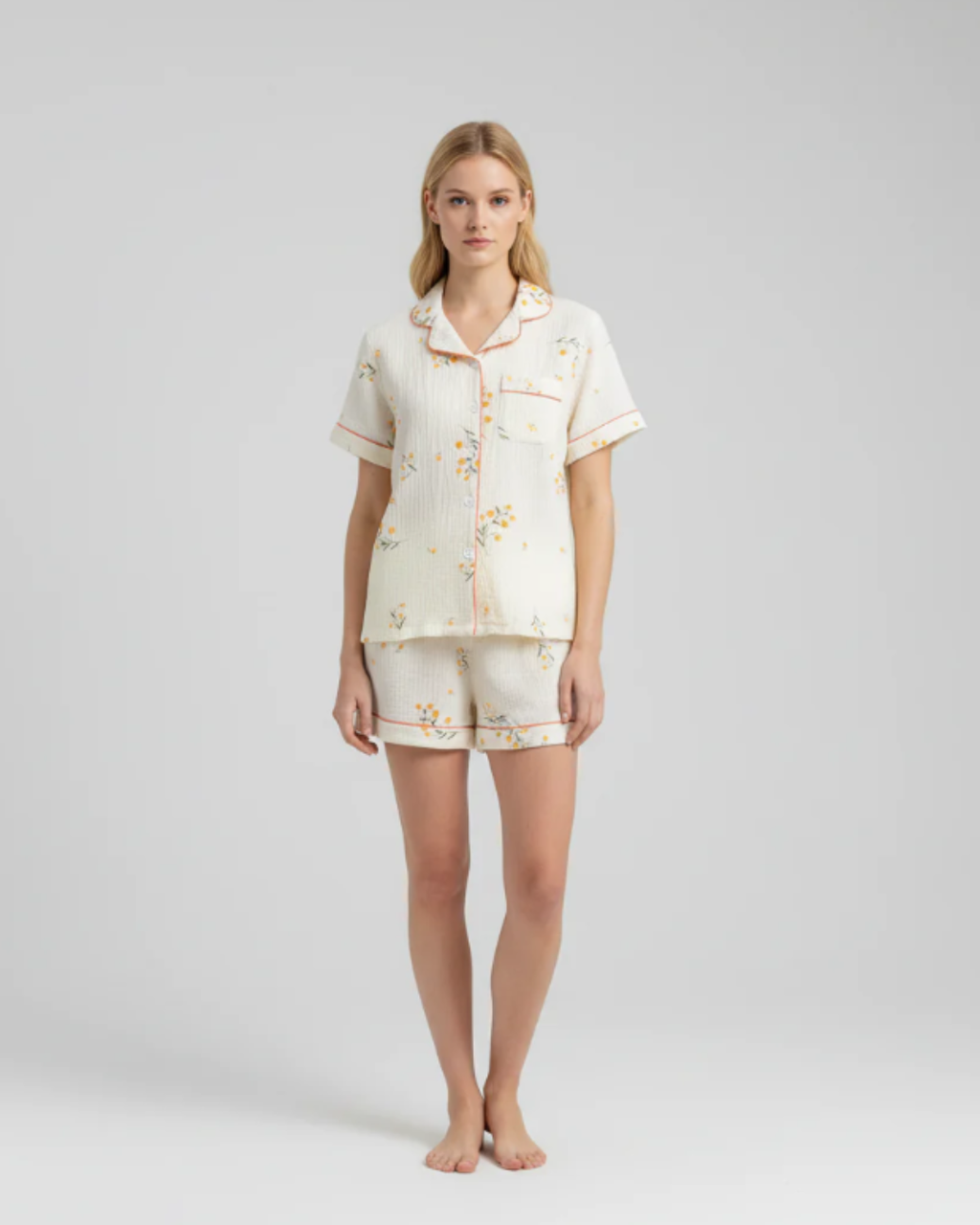 Women’s Comfortable Cotton Pajama Set – Fruit Print Shorts and Top