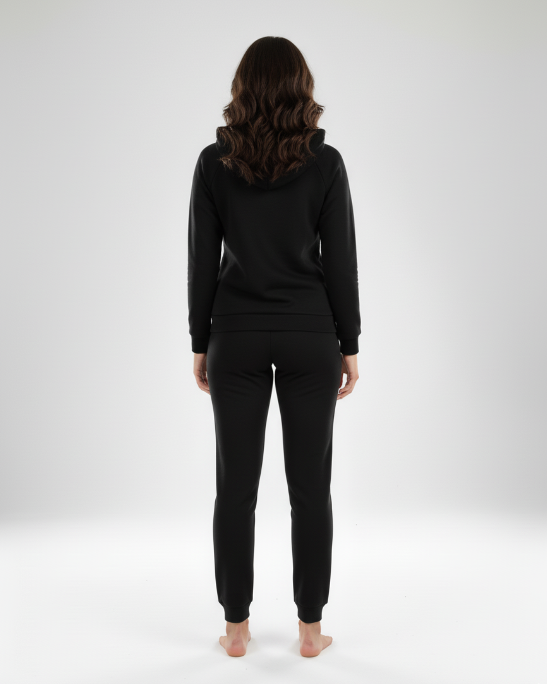 Women’s Black Hoodie Jogger Set – Two Piece Tracksuit with Hooded Top