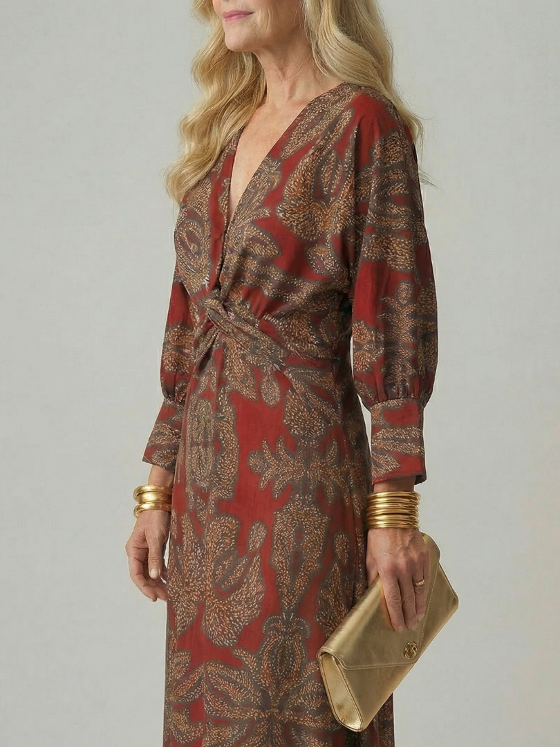 Women's Natural Wrap Midi Dress - Soft Flattering Everyday Style