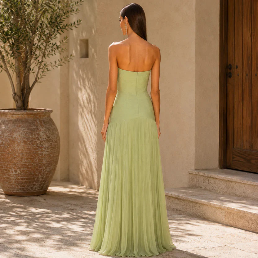 Women's Strapless Maxi Dress - Draped Elegant Occasion Style