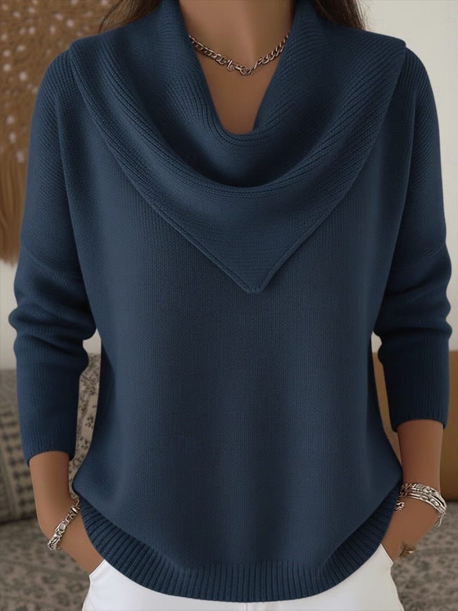 Ribbed Wide-Collar Knit Sweater - Elegant and Soft