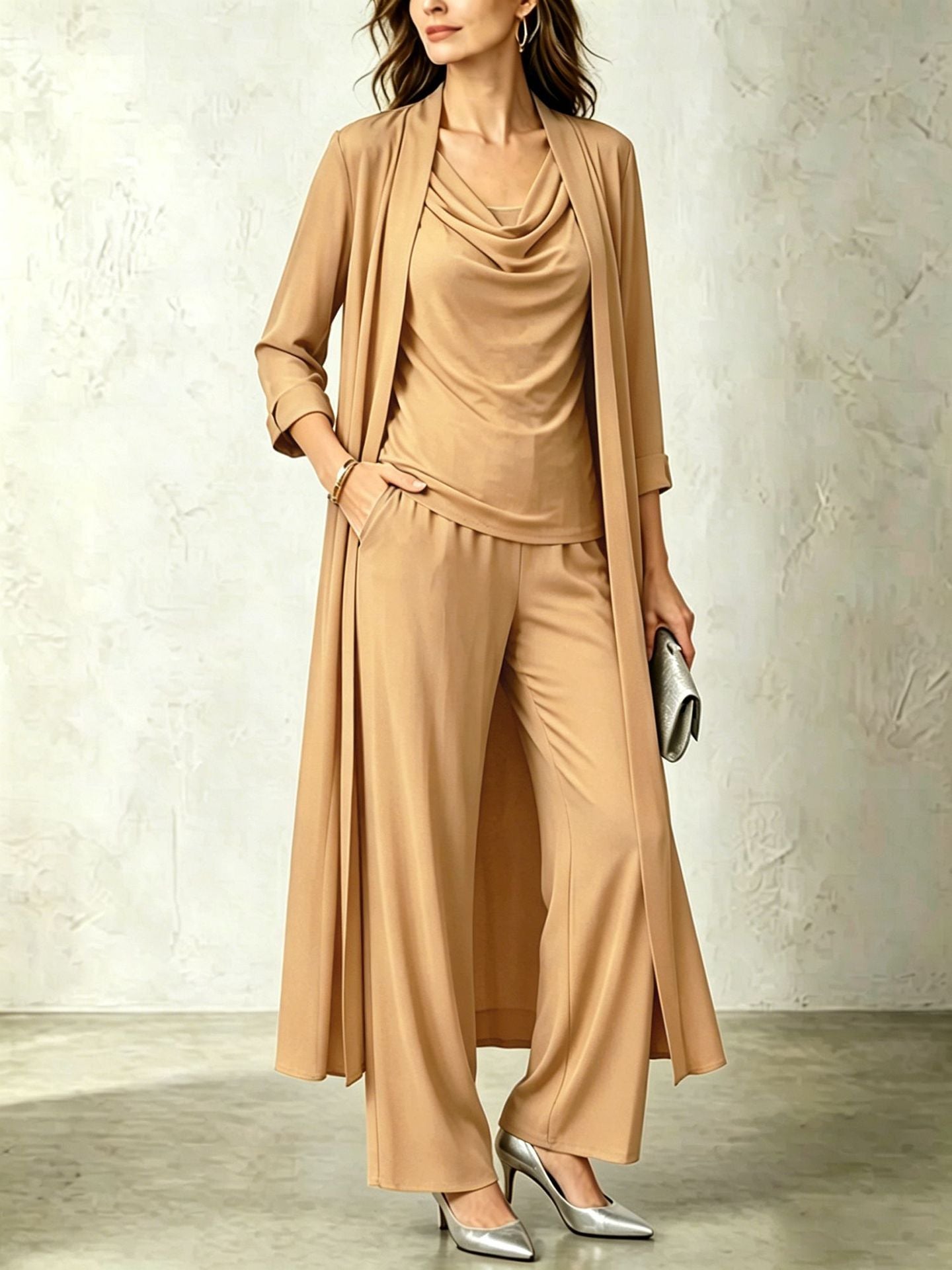 Women's Three-Piece Cardigan Set - Long Layered Casual Outfit