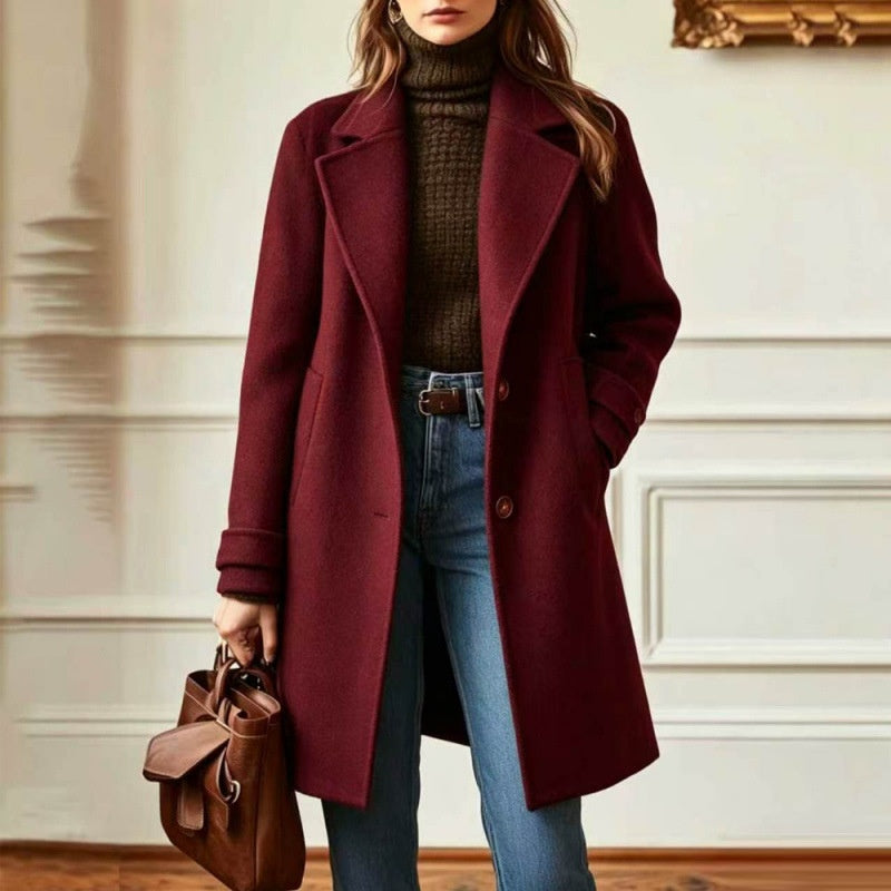 Retro Mid-Length Lapel Coat - Casual and Chic