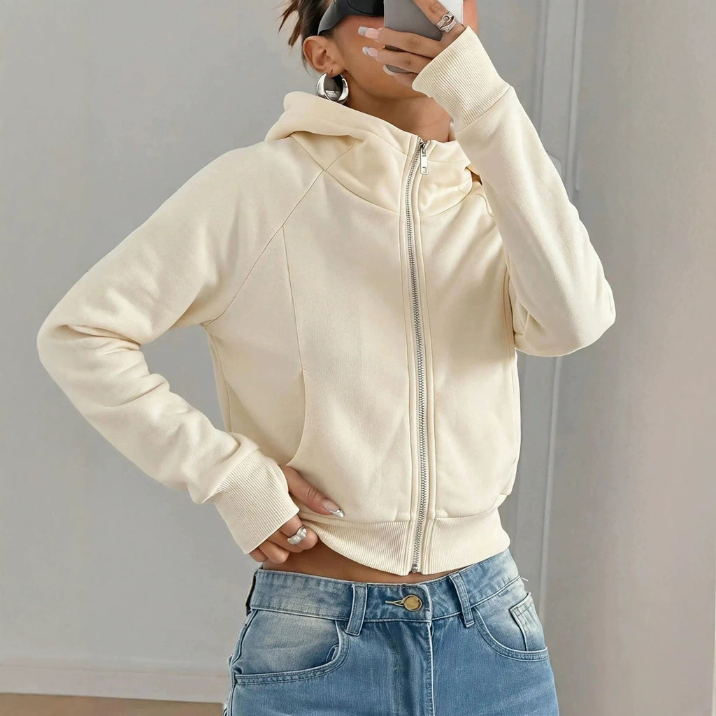 Cropped Solid Hoodie for Women - Casual and Comfortable