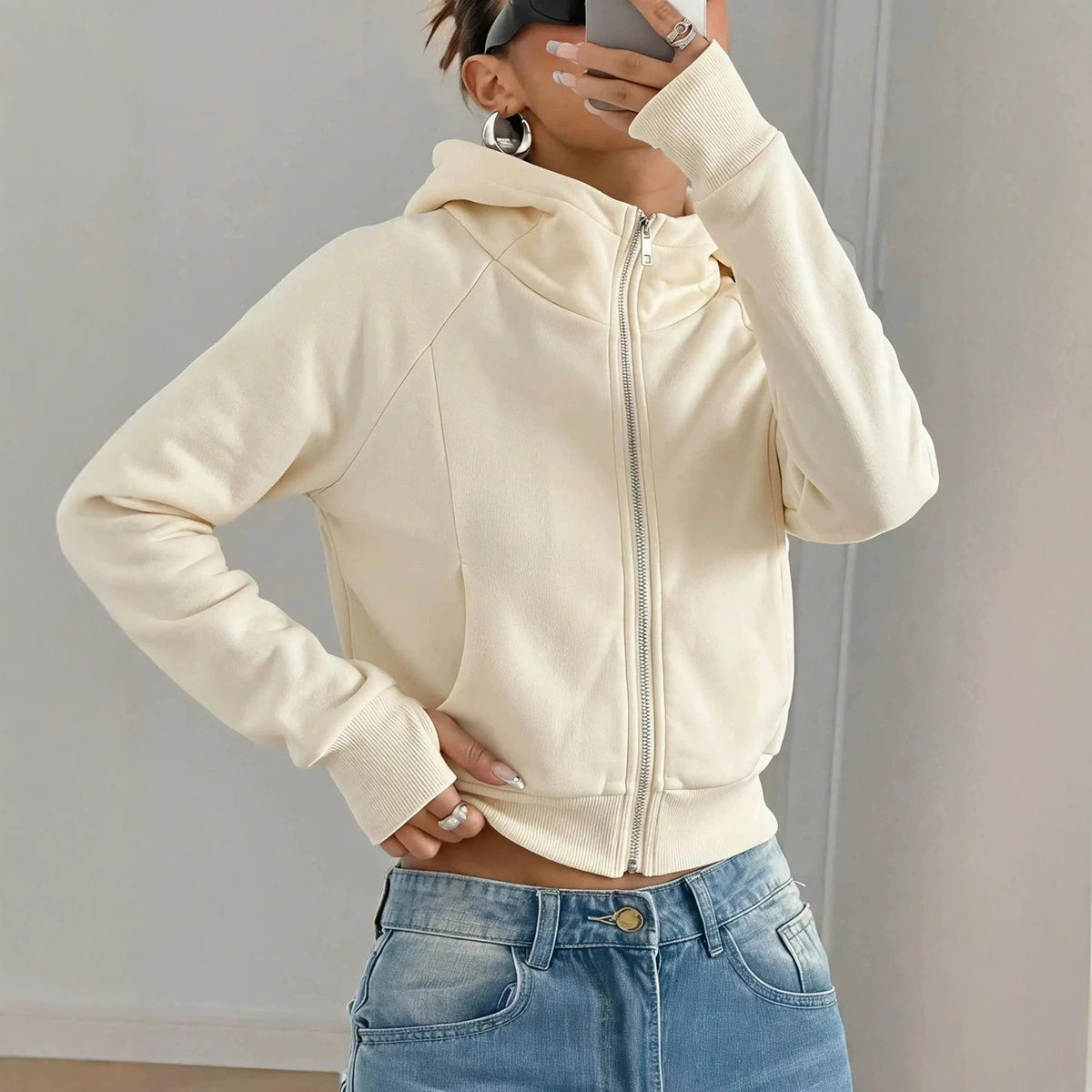 Cropped Solid Hoodie for Women - Casual and Comfortable