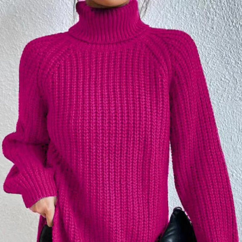 Women’s High-Neck Knit Sweater – Soft Mid-Length Layer