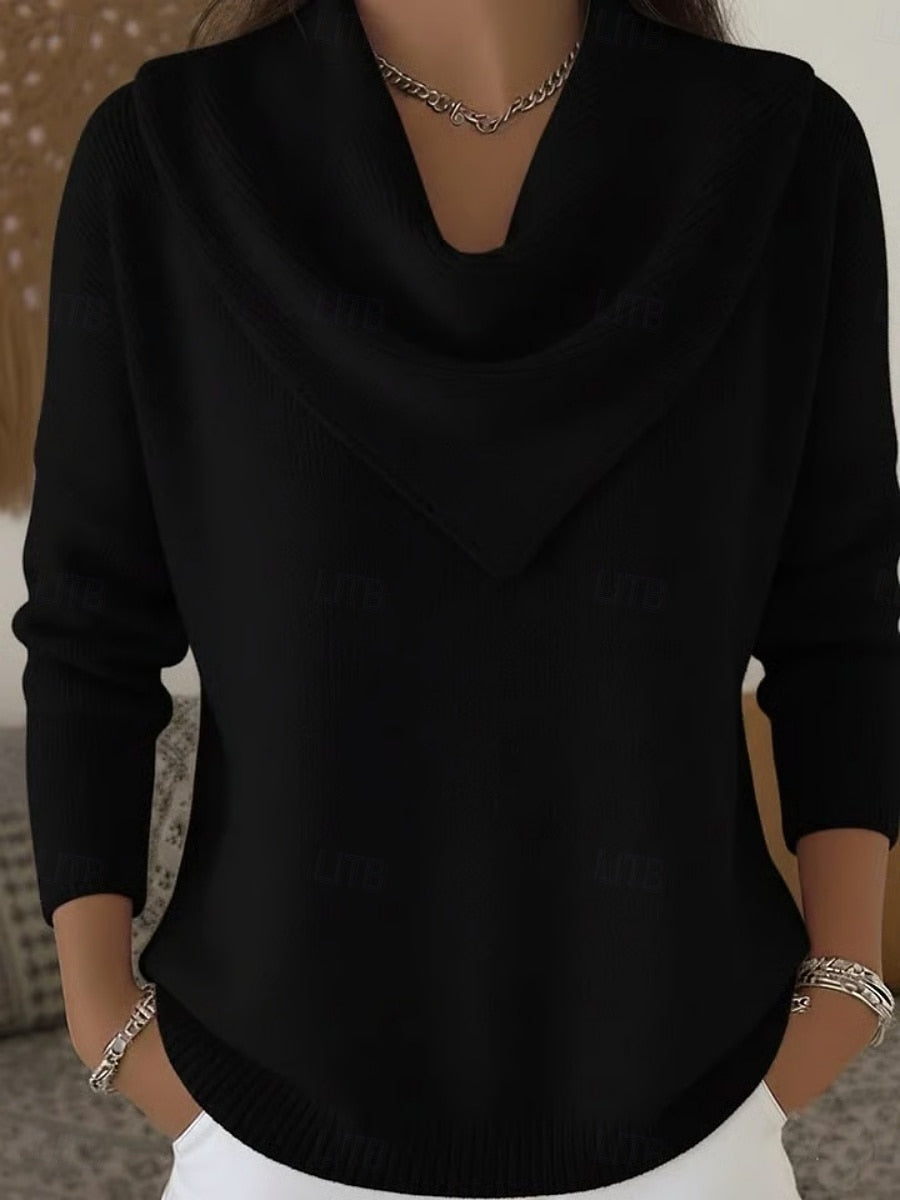 Ribbed Wide-Collar Knit Sweater - Elegant and Soft