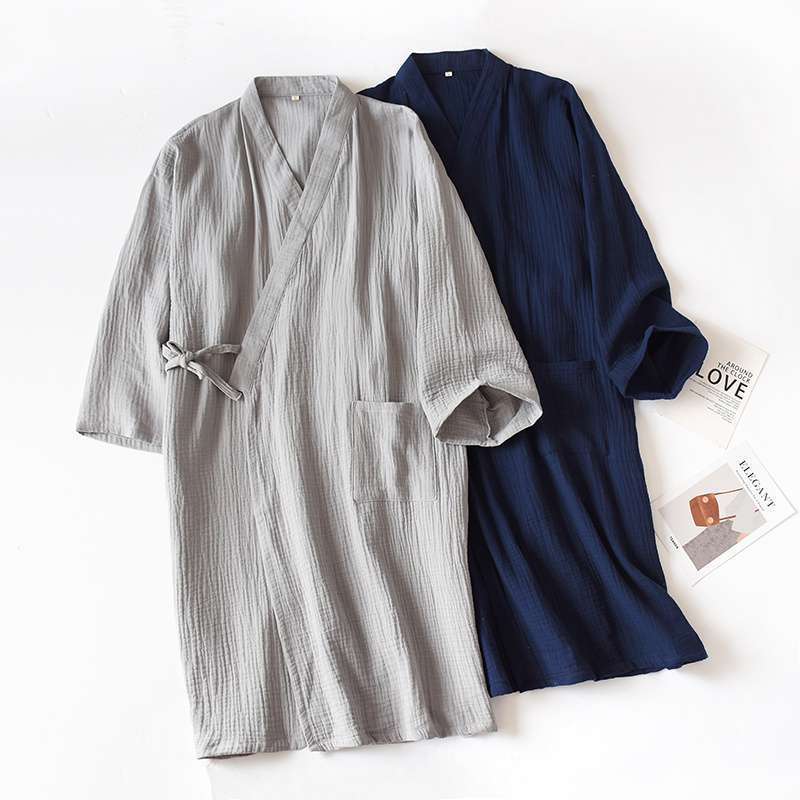 Unisex Cotton Crepe Kimono Robe – Lightweight Japanese-Style Bathrobe