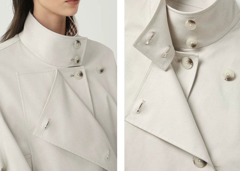 Women’s Double-Breasted Stand Collar Jacket – Tailored Petite Designer Style