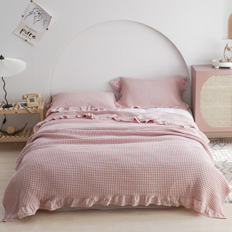 Japan Waffle Cotton Plaid Blanket – Lightweight Bed & Sofa Throw for Kids and Adults