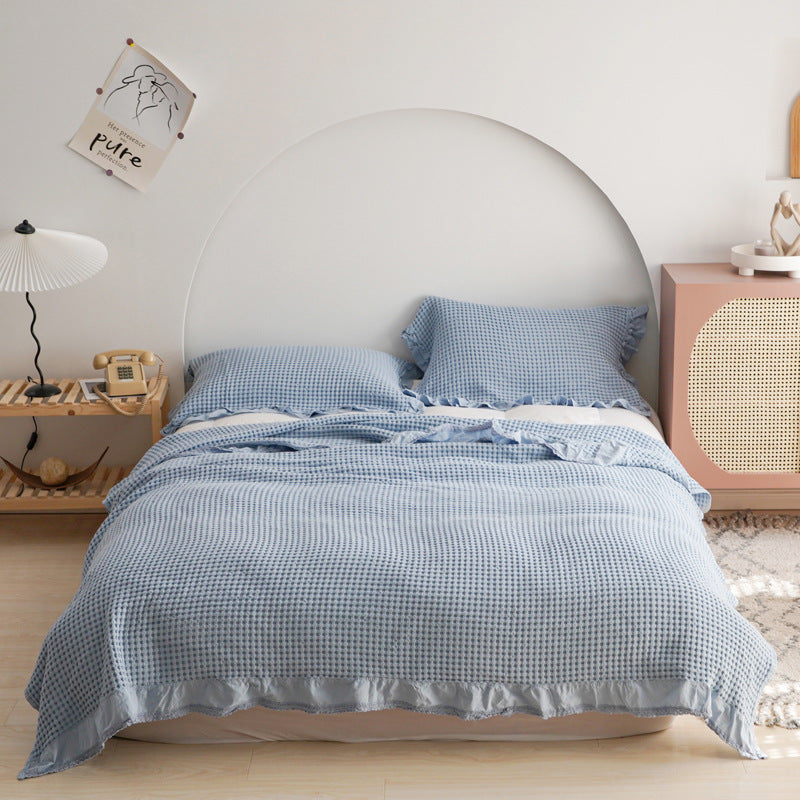 Japan Waffle Cotton Plaid Blanket – Lightweight Bed & Sofa Throw for Kids and Adults