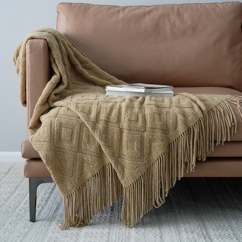 Jacquard Knitted Bed Throw Blanket – Soft Cozy Cover