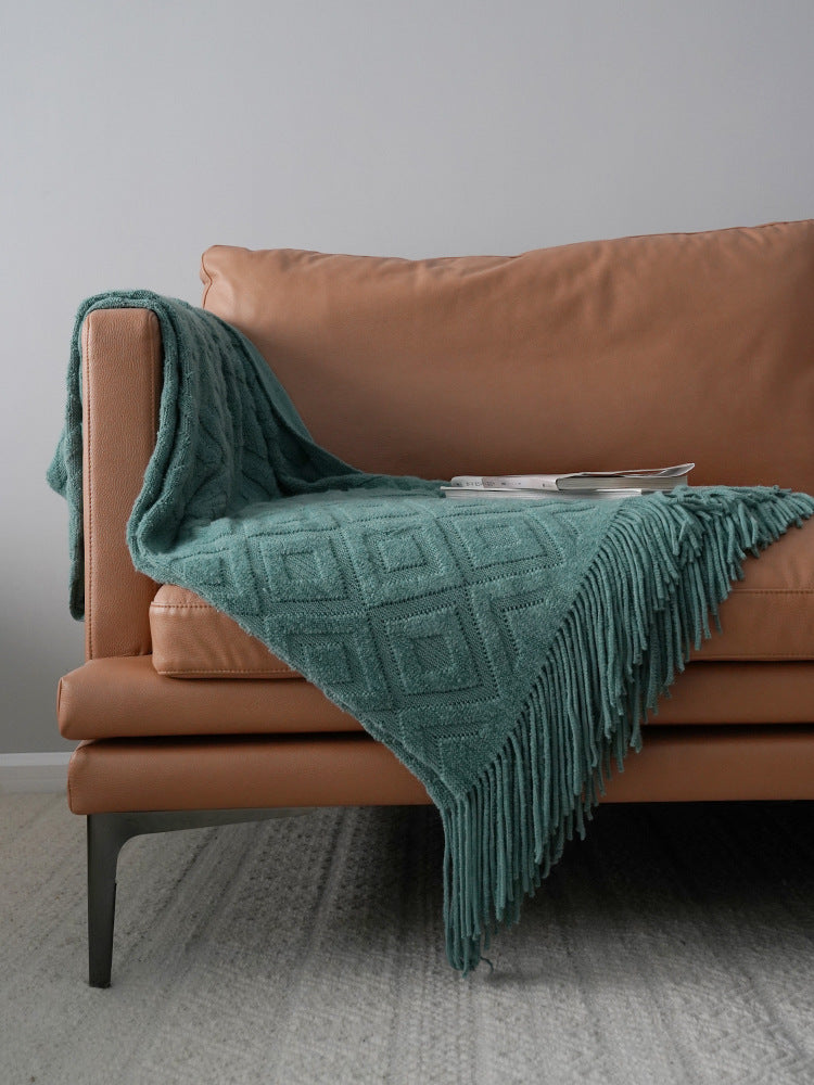 Jacquard Knitted Bed Throw Blanket – Soft Cozy Cover