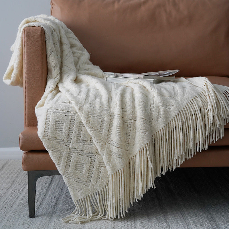 Jacquard Knitted Bed Throw Blanket – Soft Cozy Cover