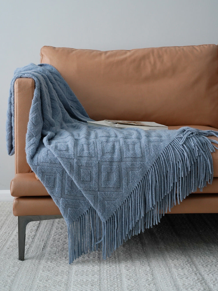 Jacquard Knitted Bed Throw Blanket – Soft Cozy Cover