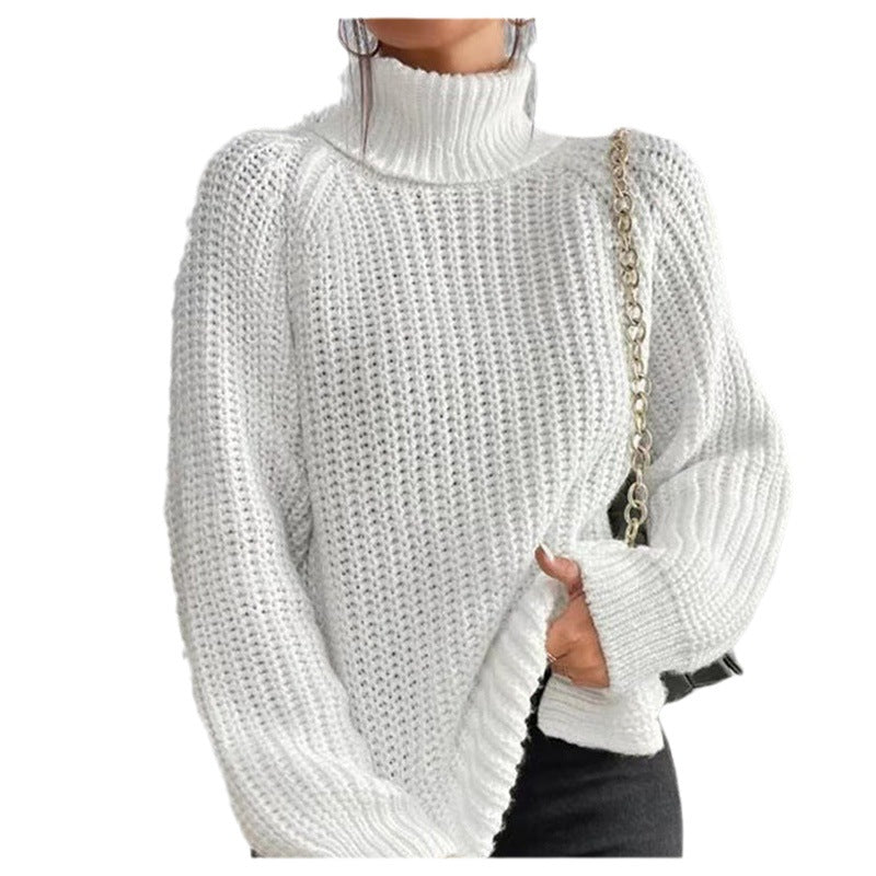 Women’s High-Neck Knit Sweater – Soft Mid-Length Layer