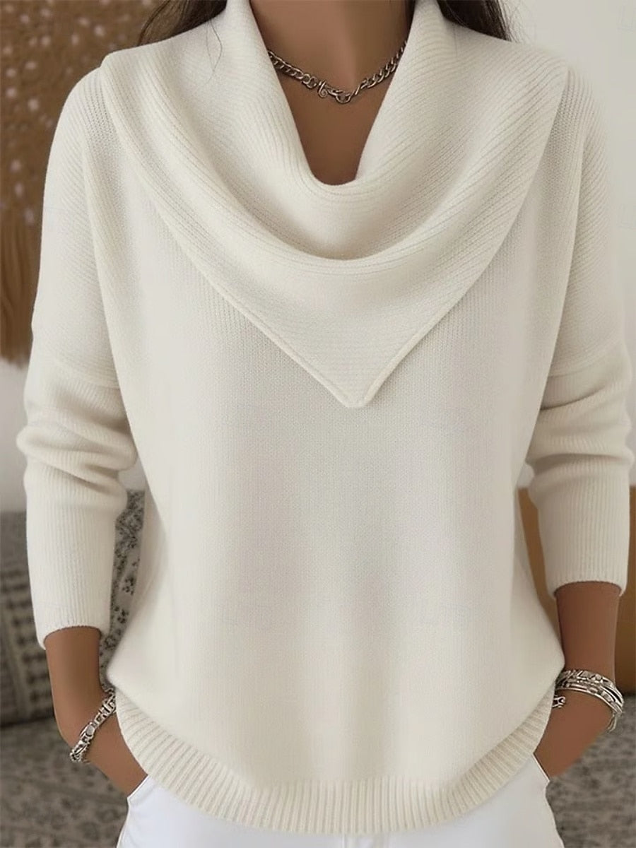 Ribbed Wide-Collar Knit Sweater - Elegant and Soft