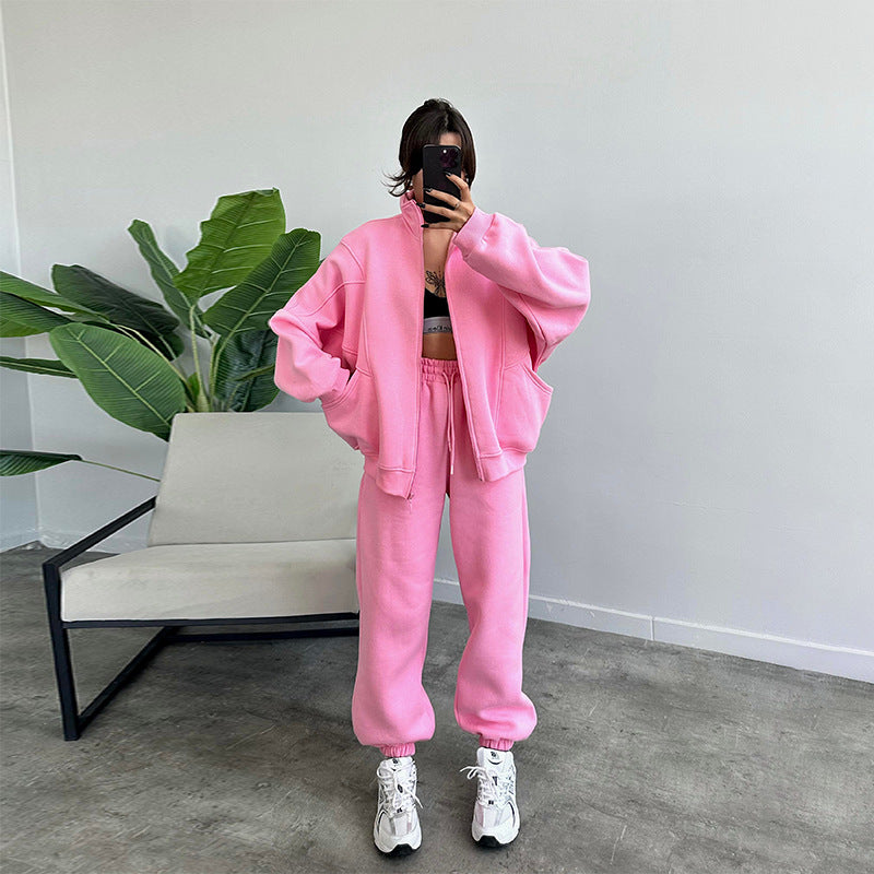 Women’s Sports Tracksuit Set – Zipper Cardigan and Drawstring Jogger