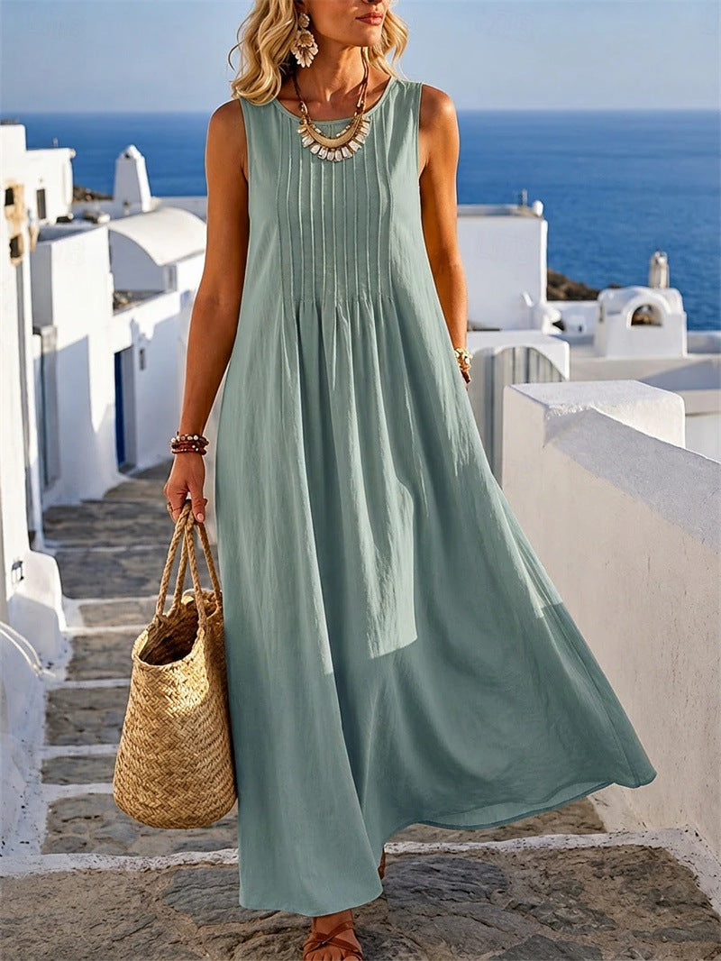 Women's Round-Neck Casual Dress - Relaxed Summer Day Style