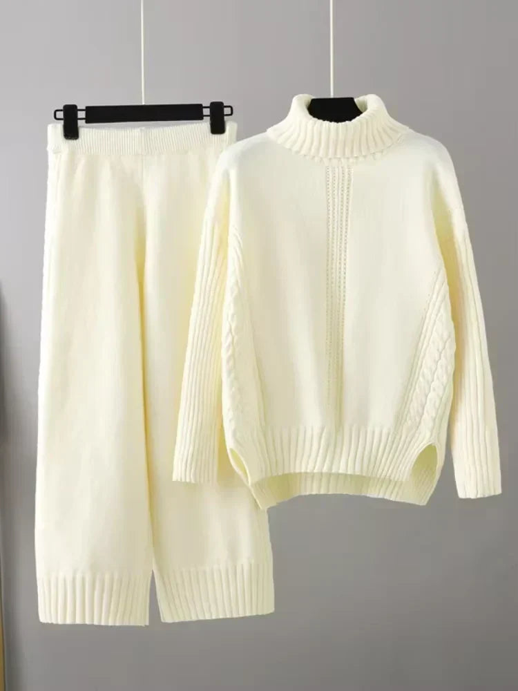 Women’s Turtleneck Sweater and Wide Leg Pants Set – Chic Comfortable Outfit