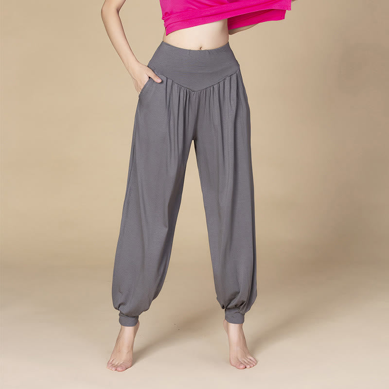 Buddha Stones Women’s Modal Harem Pants – High-Waist Yoga Dance Relaxed Pocket Casual Style