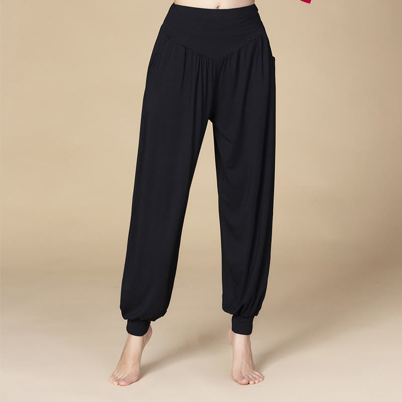 Buddha Stones Women’s Modal Harem Pants – High-Waist Yoga Dance Relaxed Pocket Casual Style
