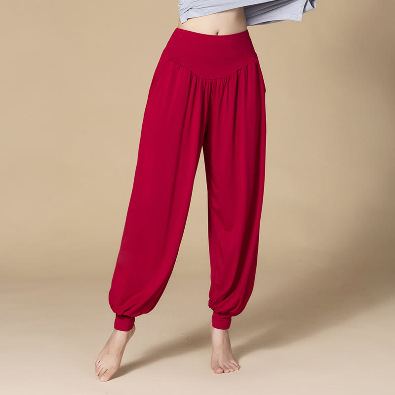 Buddha Stones Women’s Modal Harem Pants – High-Waist Yoga Dance Relaxed Pocket Casual Style