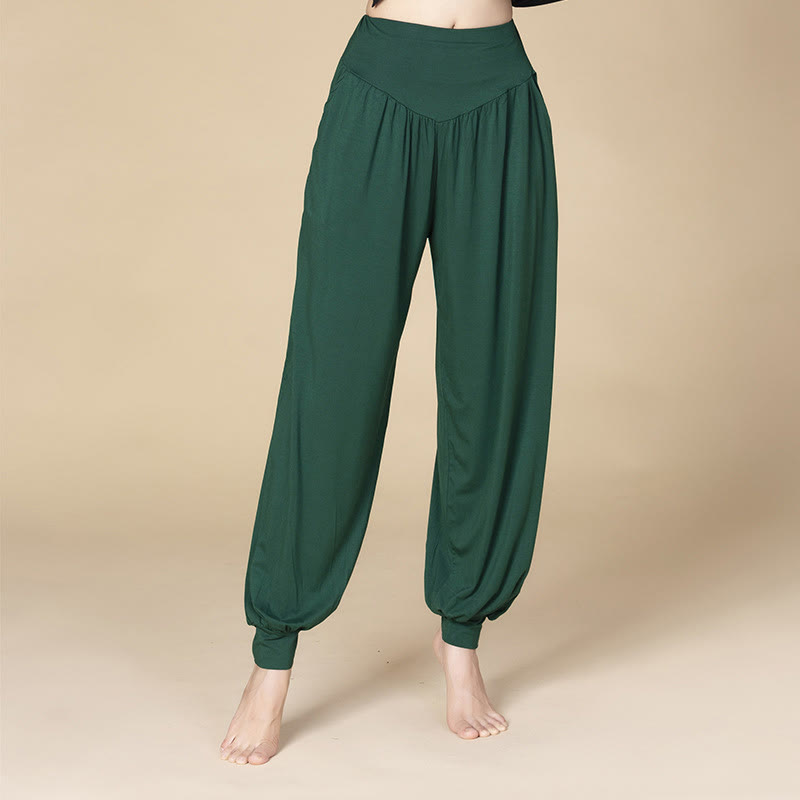 Buddha Stones Women’s Modal Harem Pants – High-Waist Yoga Dance Relaxed Pocket Casual Style