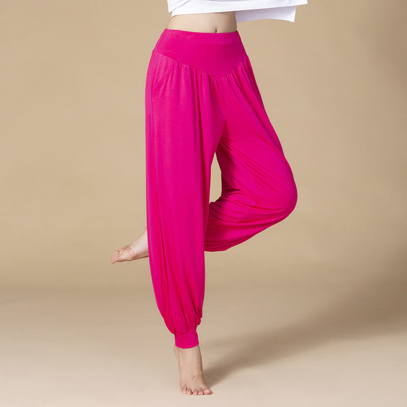 Buddha Stones Women’s Modal Harem Pants – High-Waist Yoga Dance Relaxed Pocket Casual Style