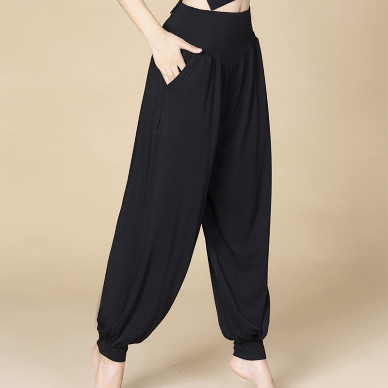 Buddha Stones Women’s Modal Harem Pants – High-Waist Yoga Dance Relaxed Pocket Casual Style