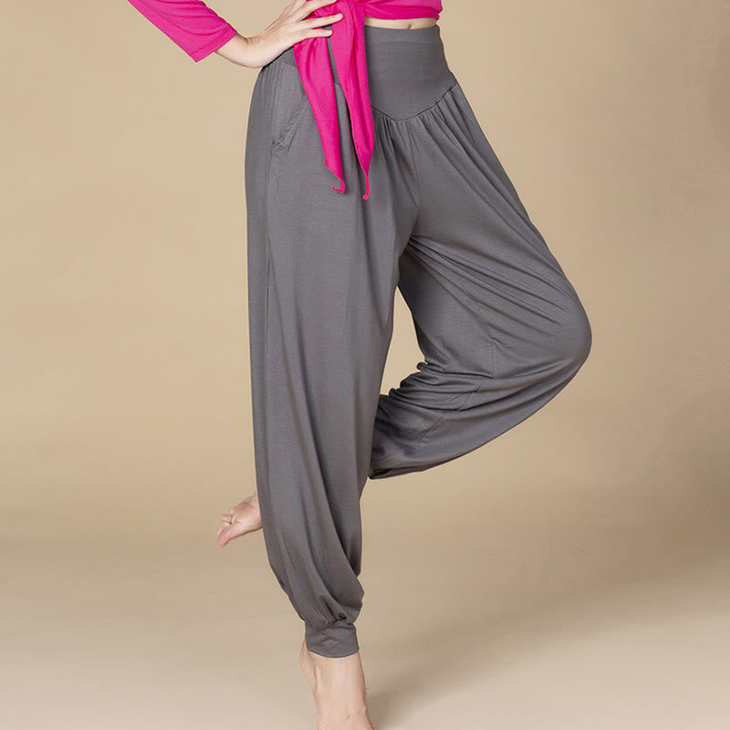 Buddha Stones Women’s Modal Harem Pants – High-Waist Yoga Dance Relaxed Pocket Casual Style