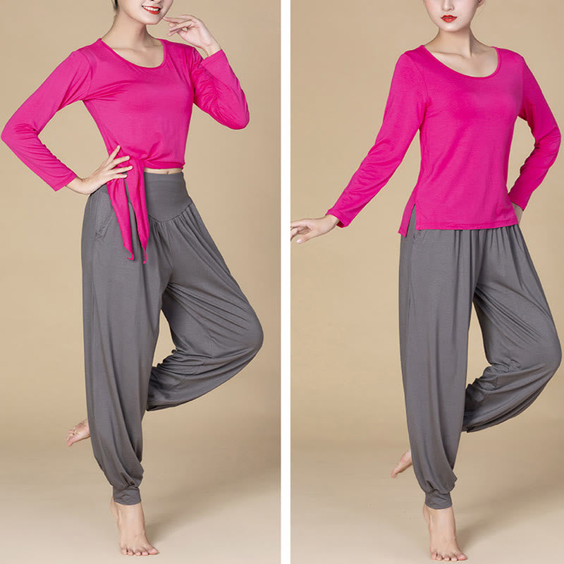 Buddha Stones Women’s Modal Harem Pants – High-Waist Yoga Dance Relaxed Pocket Casual Style