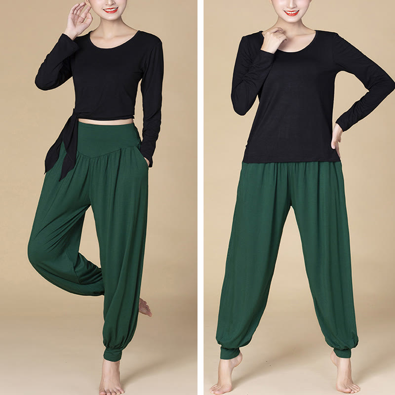 Buddha Stones Women’s Modal Harem Pants – High-Waist Yoga Dance Relaxed Pocket Casual Style