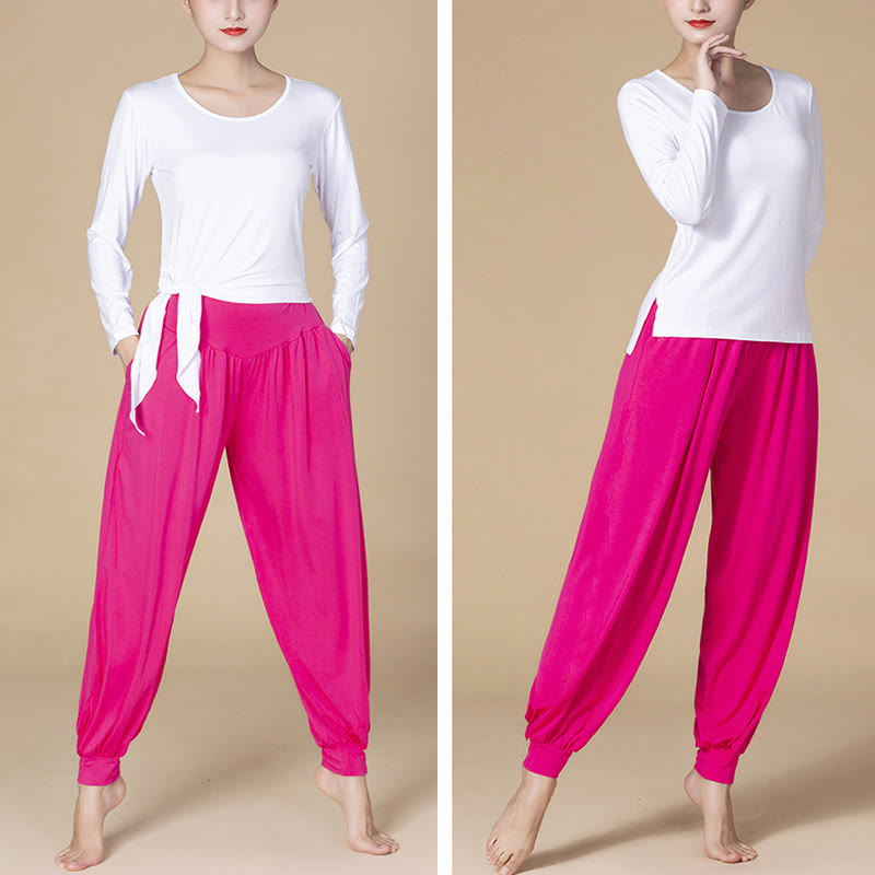 Buddha Stones Women’s Modal Harem Pants – High-Waist Yoga Dance Relaxed Pocket Casual Style