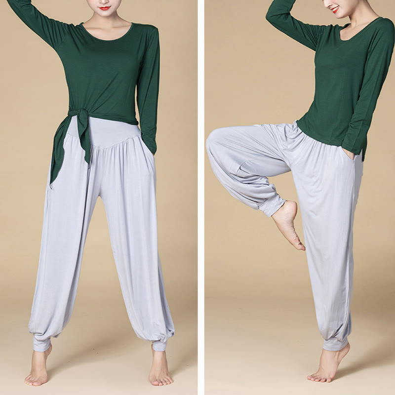 Buddha Stones Women’s Modal Harem Pants – High-Waist Yoga Dance Relaxed Pocket Casual Style