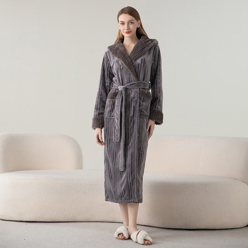 Fleece Hooded Long Bathrobe – Cozy Winter Loungewear