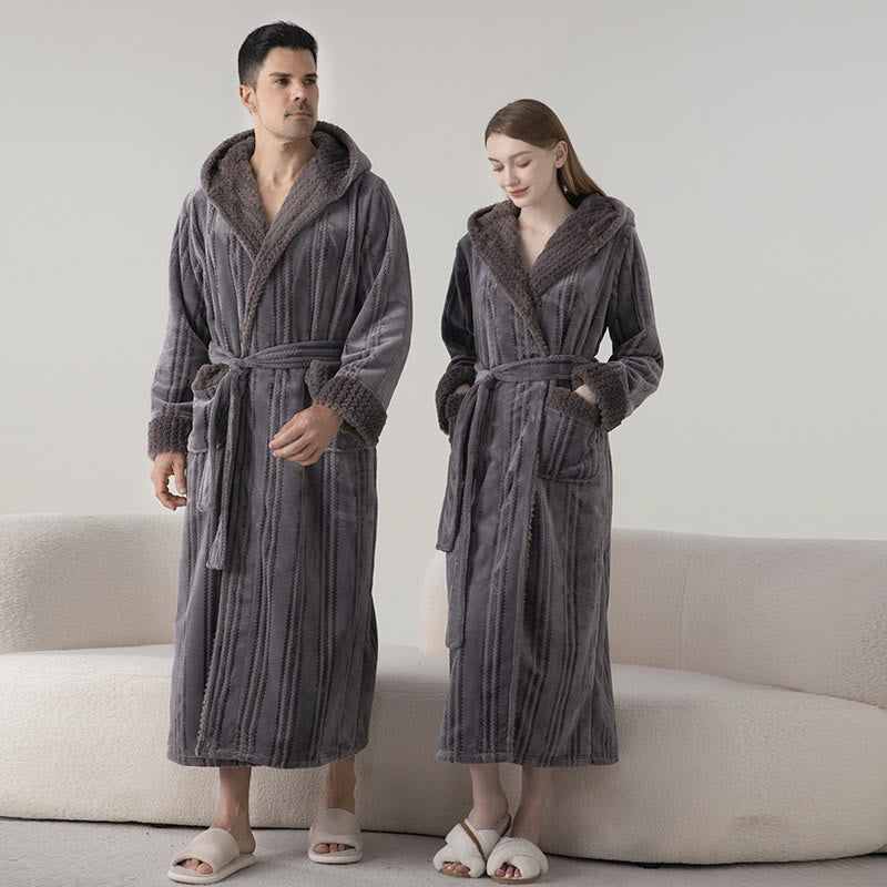 Fleece Hooded Long Bathrobe – Cozy Winter Loungewear
