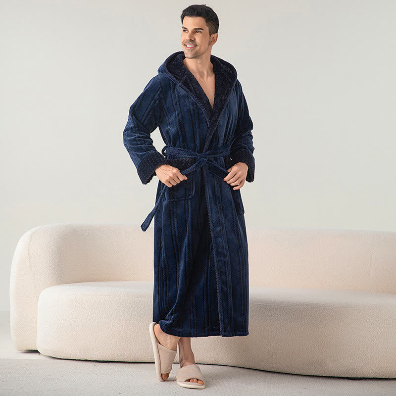 Fleece Hooded Long Bathrobe – Cozy Winter Loungewear