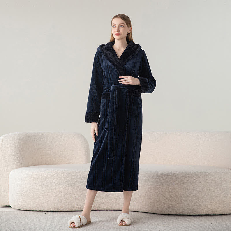 Fleece Hooded Long Bathrobe – Cozy Winter Loungewear