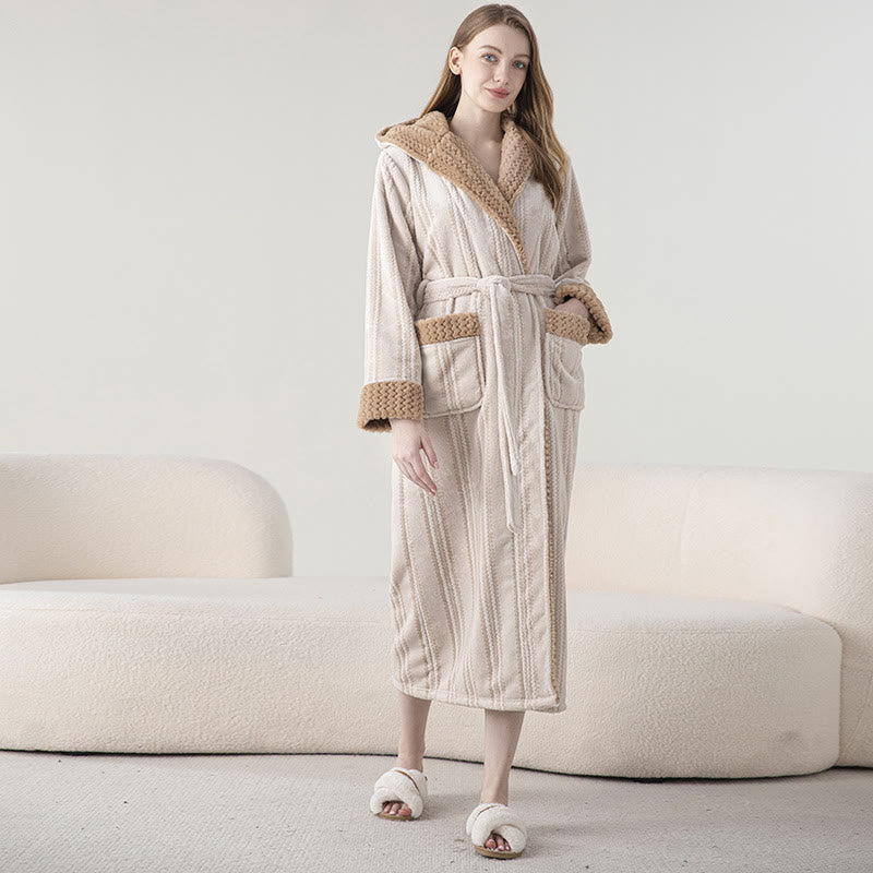 Fleece Hooded Long Bathrobe – Cozy Winter Loungewear
