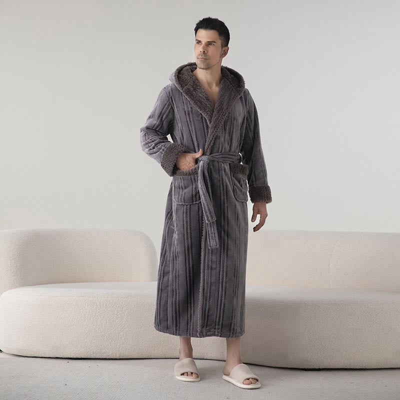 Fleece Hooded Long Bathrobe – Cozy Winter Loungewear