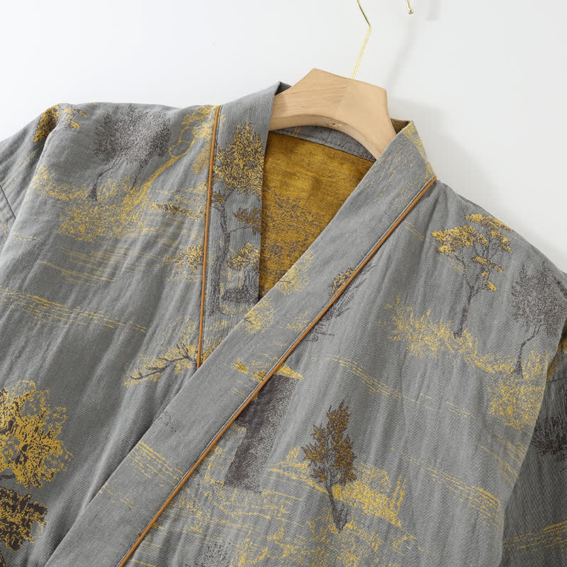 Ownkoti Neutral Landscape Cotton Kimono Pajama Set – Comfortable Loungewear Set