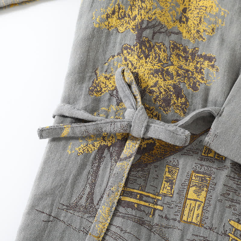 Ownkoti Neutral Landscape Cotton Kimono Pajama Set – Comfortable Loungewear Set