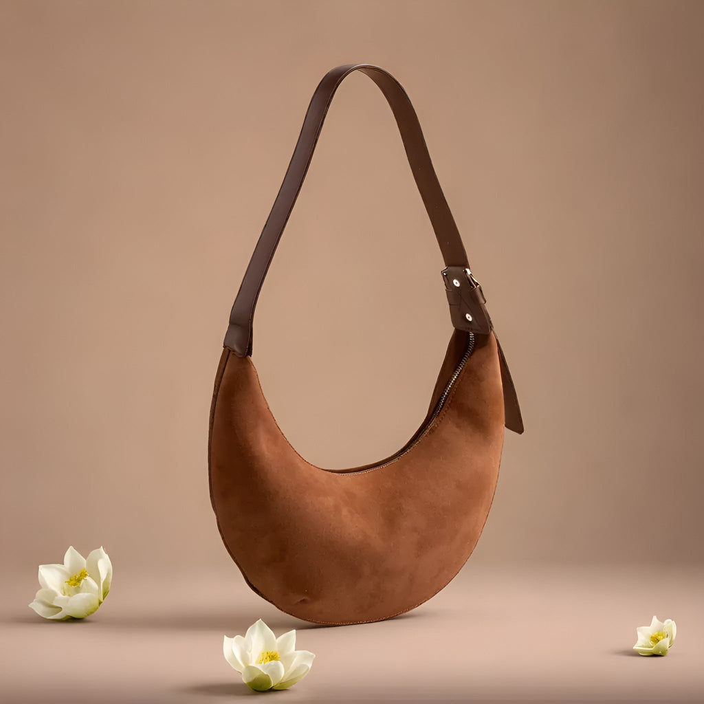 Women's Crescent Moon Shoulder Bag – Modern Curved Half-Moon Handbag for Day and Evening