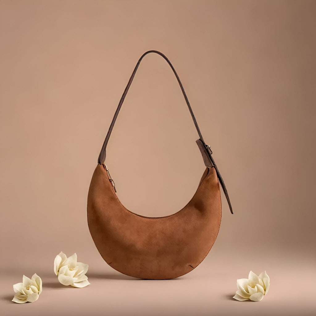 Women's Crescent Moon Shoulder Bag – Modern Curved Half-Moon Handbag for Day and Evening